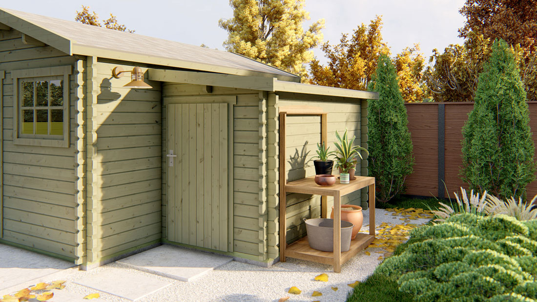 exemple de petite annexe pour abris de jardin peinte